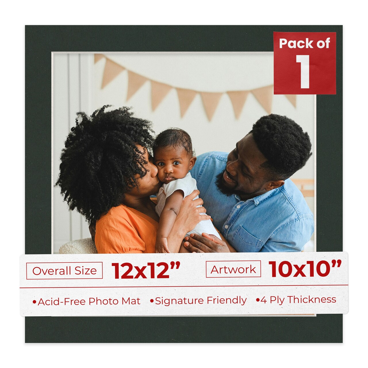 Textured Black Mat Board for 12x12 Frames - Fits 10x10 Photos